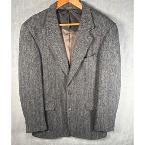 Harris Tweed Blazer 44R Mens Black Gray Herringbone Wool Sport Coat‎ Jacket